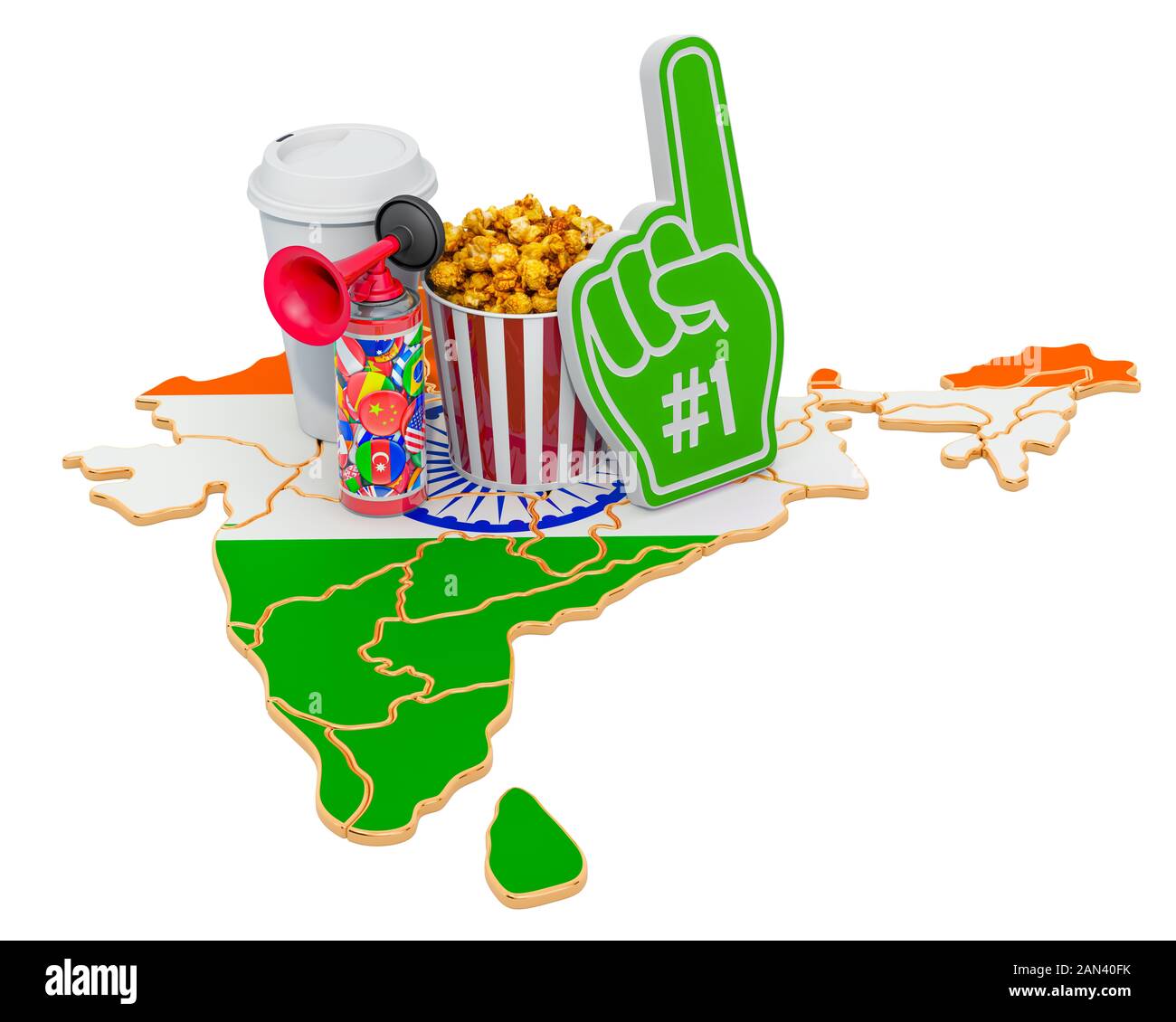 Sport Fans in Indien Konzept, 3D-Rendering auf weißem Hintergrund Stockfoto