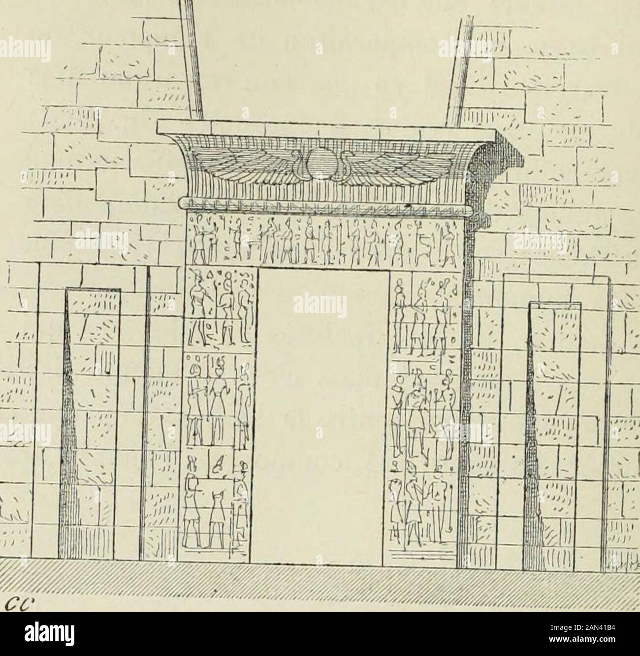 Histoire de l'Art dans l'antiquité: Égypte, Assyrie, Perse, Asie Mineure, Grece, Etrurie, Rom. 404. - Porte dans une enceinte de Temple, vue perspective, restauration par ch. Chipiez. EST destinée à donner une idée de lemble que formalient, dans cesystème, la porte avec son chambrille orné de figures et dinscritions, In Tour avec ses mâts et le mur qui lencadrait. Les deux types nedifférant lun de lautre que par les Dimensions relatives de la baie etdu massif où elle souvrait, on pouvait passer de lun à lautre par 1. Hinweise Descriptives, S. i31, 61! LEGYPTE. Dinsensibilisiert Übergänge. U se Stockfoto