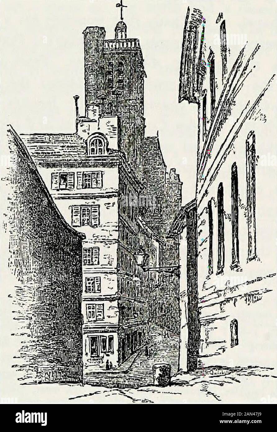 Paris . nes de la Fete de laRaison. A S. Gervais, la cer^monie se fit sans Bankett; les femmesdu marche S. Jean y entroient avec leurs eventaires : toute i^glisesentoit le hareng. Des marchands de ptisailne tintoient leurs gobe-lets, pour apaiser la soif du met sale. II y avoit bal dans lachapelle de la Vierge; quelques lumignons, qui r^pandoient plus defumee que de lumiere, servoient de lustres. En effet, pour ne pointlaisser un seul Instant a la pudeur, on ajouta la nuit i la depravationafin quau milieu de la confusion de ces assembles, les abominablesirs, allumes Pendant le jour, sasso Stockfoto