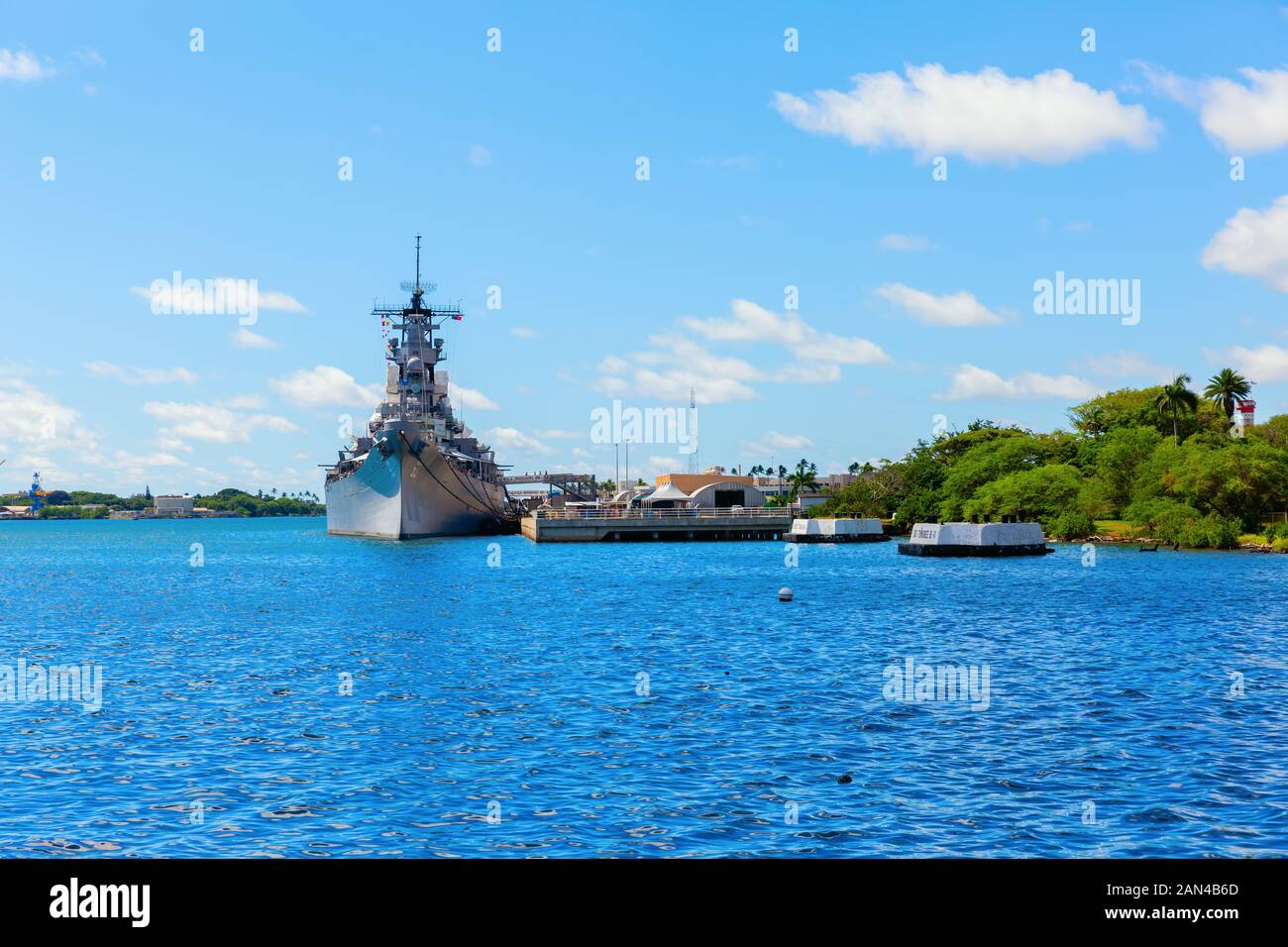 Pearl Harbor, Honolulu, Hawaii - November 05, 2019: U.S.S. Missouri an der Pearl Harbor National Memorial. Die Gedenkstaette erinnert an die japanischen Atta Stockfoto