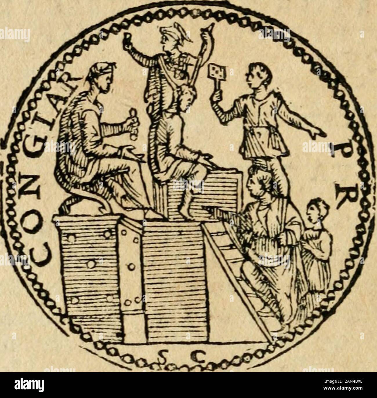 Ritratto di Roma antica: Nel qvale sono figvrati i principali tempij, theatri, anfiteatri, cerchi, naumachie, archi trionfali, curie, basiliche, colonne, ordine del trionfo, dignita militari, e ciuili, riti cerimonie, & altre cabilose: Aggiuntoui di nuouo le vite, & effigie de' primi rè di essa, e le grandezze dell'Imperio Romano, con l'esplicationi istoriche de' piu celebri antiquarij. Rincipio delia medefima guerradi Pompeo:n Farfaijlia. ERA porto quefto Tempio vicinalia Via Sacra,&3.i Comitio, di che fa fcfde quel che fendeAppoliodoro adAdr/ano Imperadore, il quale difegnaua dirifar Stockfoto