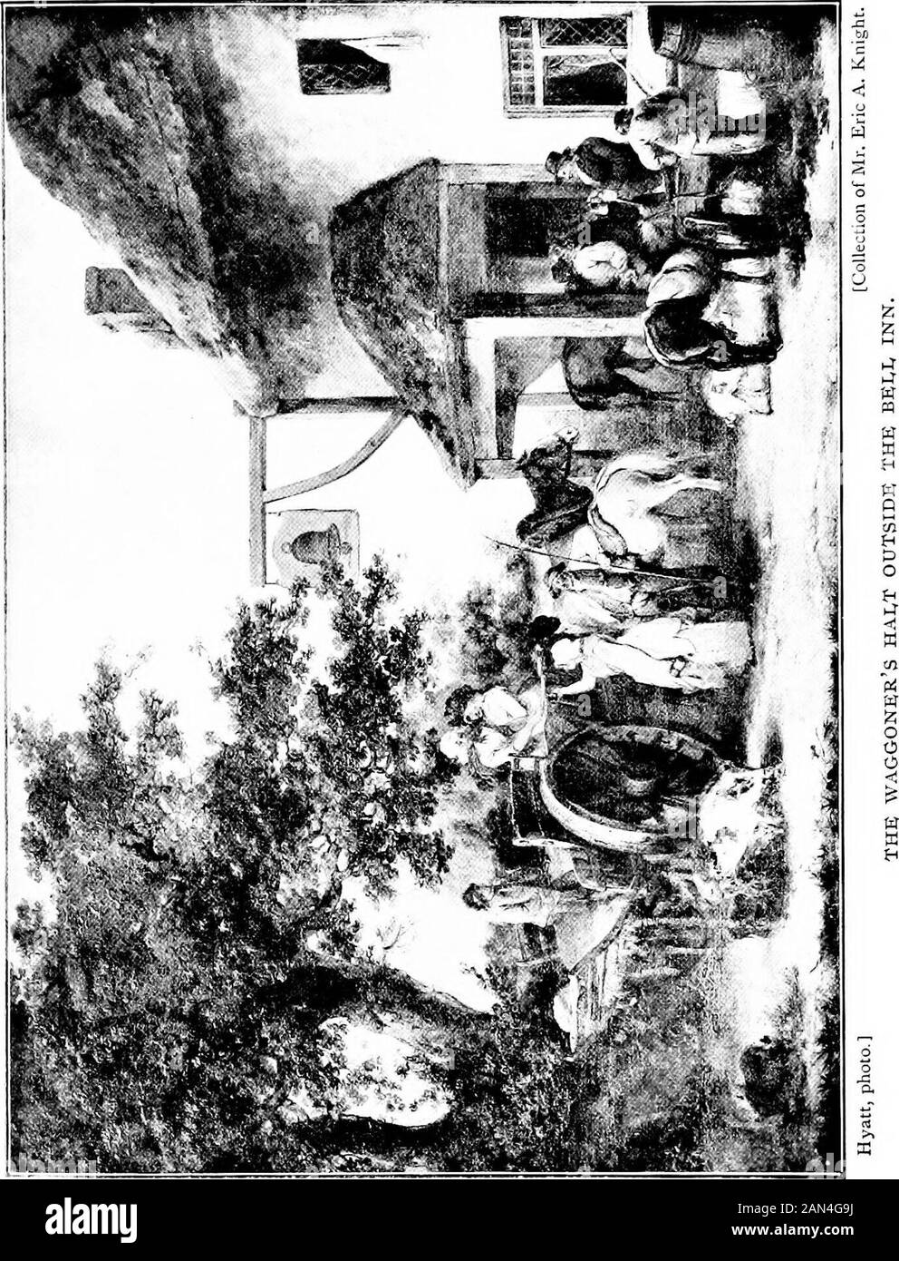 George Morland; sein Leben und seine Werke . .landet Gemälde. Morland seinerseits nahm ein ausgefallenes Tosom der Juwelieruhren und sperrte ihnen, eifrig, die Bilder ab, die für beträchtliche Summen verkauft werden sollten: Er wurde vom Uhrmacher selbstverständlich aufgenommen, und die Verhandlungen erhöhten nur seine Peinlichkeit, statt sie zu reduzieren. Ein weiterer Begleiter, den Dawe erwähnt, war Aklever Ventriloquist; und bei einer Gelegenheit wird uns gesagt, dass dieser Mann den Künstler nach Billingsgate begleitete - ein Ort, den Morland sehr gern besuchte, wie dort, Saidhe, ich höre j Stockfoto