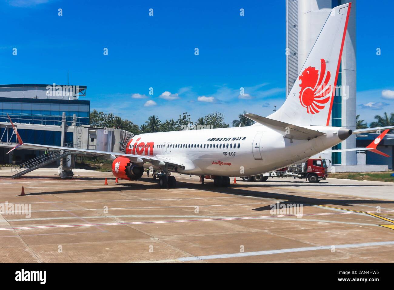 Abbildung: Boeing 737-8 max PK-LQF von Lion Air in Pontianak Stockfoto