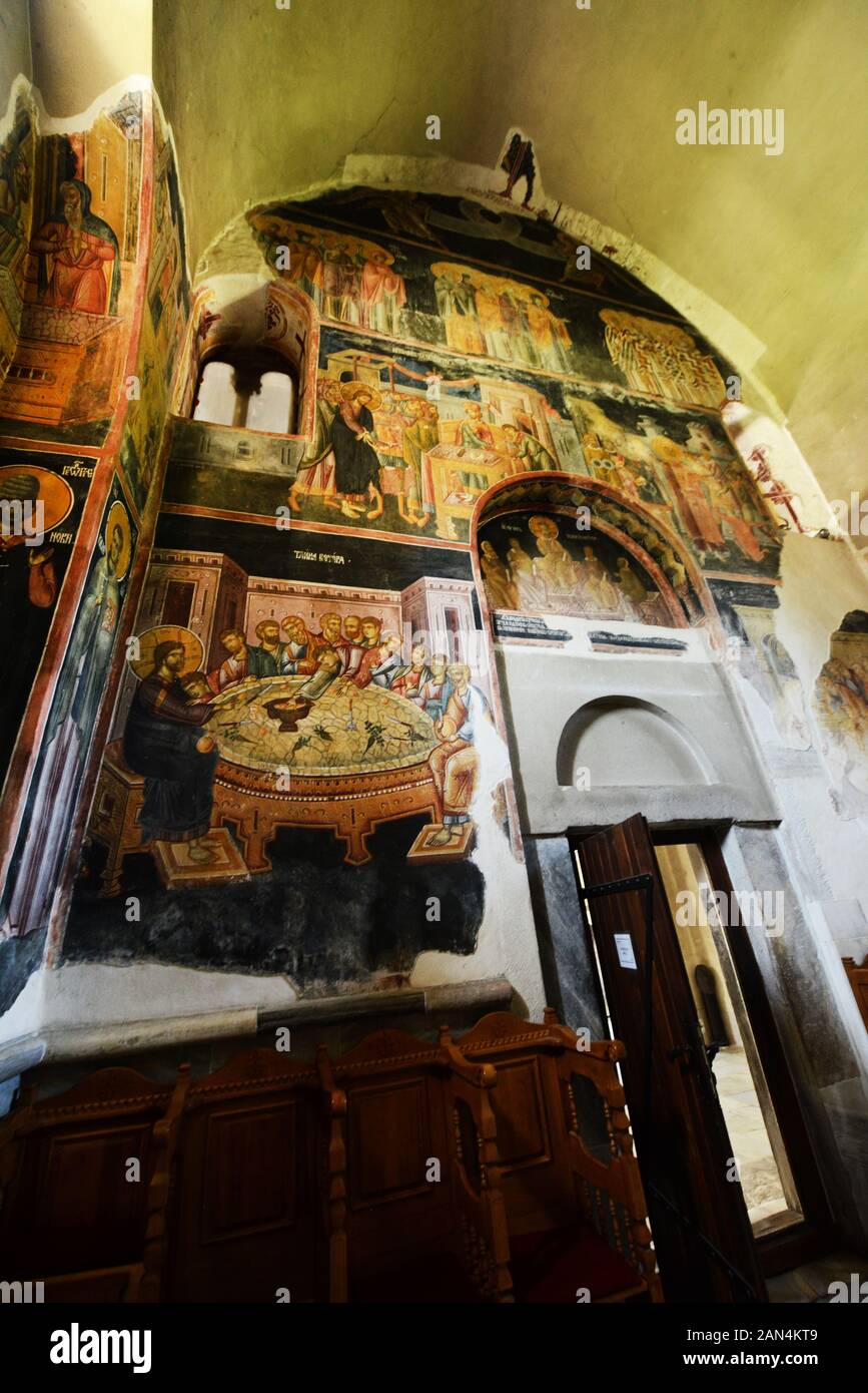 Wandbilder im 12. Kloster Serbisch-orthodoxe Studenica in Serbien. Stockfoto
