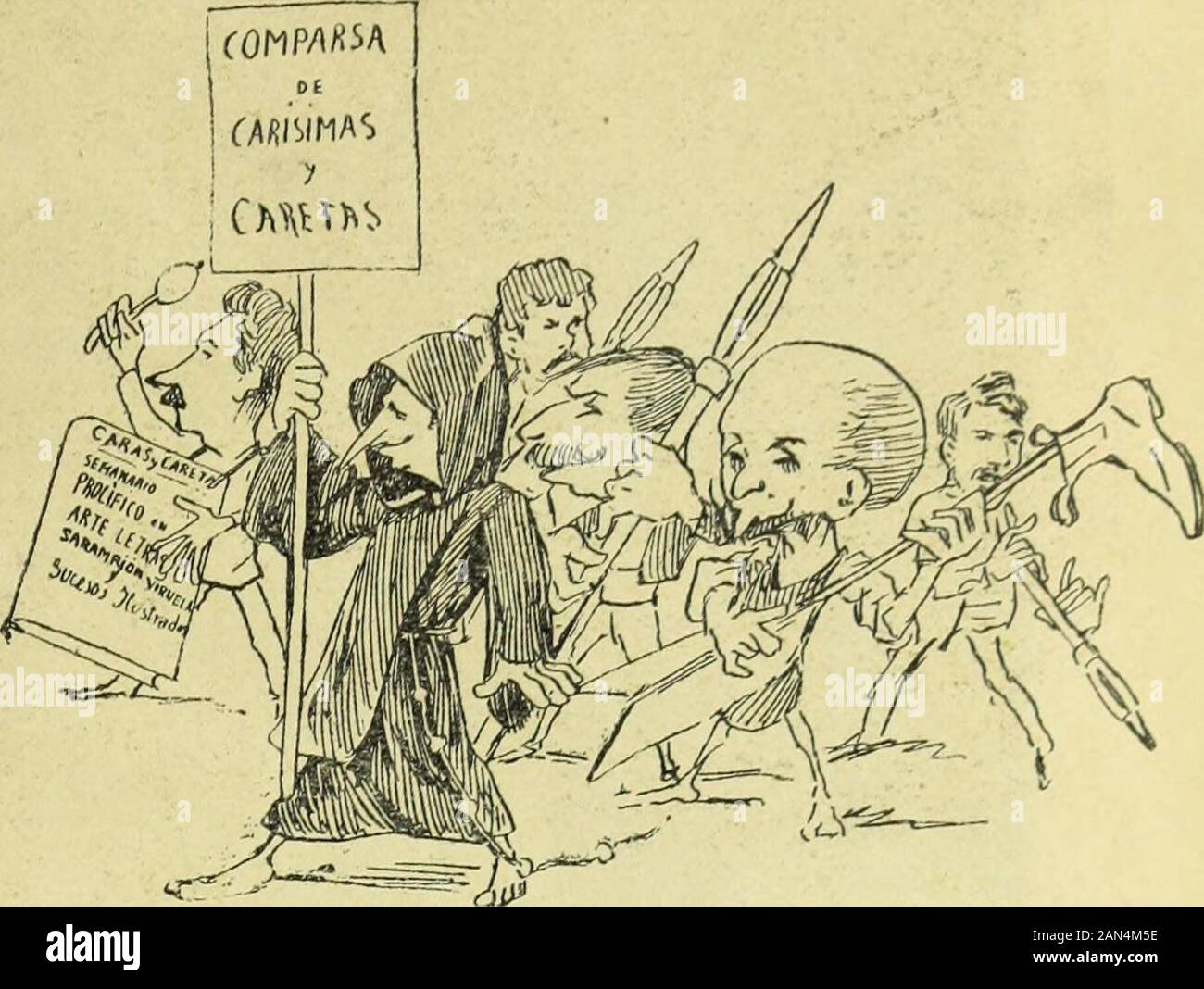La Mujer . Los cochreos que, configados,Fueron antes retratadosPor don Adolfo Bulrrí,Se verán representadosPor el lord mayor guiados,Como se muestran aquí. De esta comparsa ó lo que pueda serva á hablaros Pellicer: "Cuando se abra en París la ExnosiciónTodos juntos iremos por allí.Pues de fijo que llaman la atenciónLos talentos que bemiran por aquí." Stockfoto