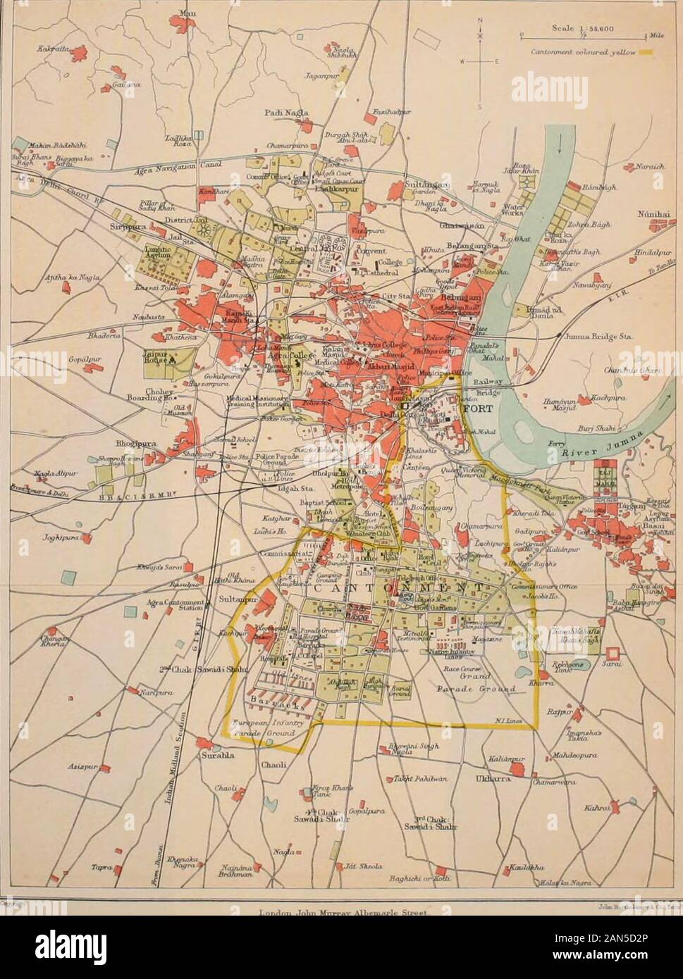 Ein Handbuch für Reisende in Indien, Burma und Ceylon. . AGRA UND UMGEBUNG. John londou iVlbonijiplr Sirviii Mottav, ROUTE 13. AGRA - Geschichte - MEUTEREI 1857 171. Das Haus von Lodi war die Dynastie, die firstMohammedan choseAgra für ein ständiger Wohnsitz. Beforetheir Zeit Agra war ein Bezirk von biana. Sikandar Lodi starb in Agra 1515 N.CHR., wurde aber bei Delhi begraben; er builtthe Barahdari Palast, in der Nähe von Sikandara, die vorort seinen Namen fromhim empfangen. Babar ist sagte agarden zu haben - Palast auf der E.Bank von theJumna, fast gegenüber dem Taj, andthere ist eine Moschee in der Nähe von der Stelle, mit einer Inschrift Stockfoto