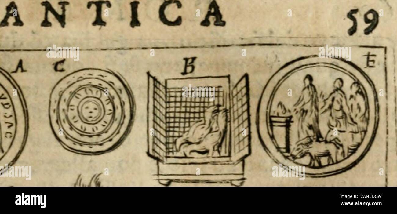 Ritratto di Roma antica: nel figvrati qvale sono i principali tempij, Theatri, anfiteatri, cerchi, naumachie, Archi trionfali, curie, Basilika, colonne, ordine del Trionfo, dignita Militari, e cerimonie ciuili, Riti, & altre cose di nuouo aggiuntoui notabili: Le vite, & effigie de 'Primi rè di Essa, e le grandezze dell'Imperio Romano, con l'esplicationi istoriche de' piu celebri antiquarij. raji. Stockfoto