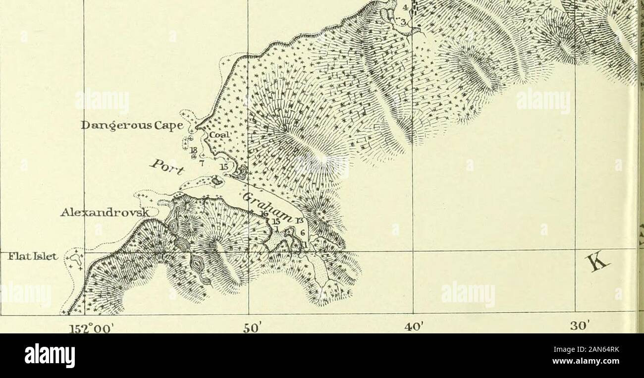 Jahresbericht des United States Geological Survey, dem Sekretär des Innenraums. 30 Bluff Point o 59° 3B 08151°23 37 Kohle, Kachekmakj. Bucht LatitudeLongitude weit. Der Kompass (880&gt; * 25° 4 &lt; 8. 5Sk.in. J89 J24 fr°E.* &Lt;2*t** " * eine SoMovoiPt campleje c. Ni^P ^^i^£ H. YukonHesketnT.*. °&lt; Hering Inselchen 152°00 ICH SIEBZEHNTER JAHRESBERICHT TEIL I. PL. LI. 20 10 151-00 50 Stockfoto