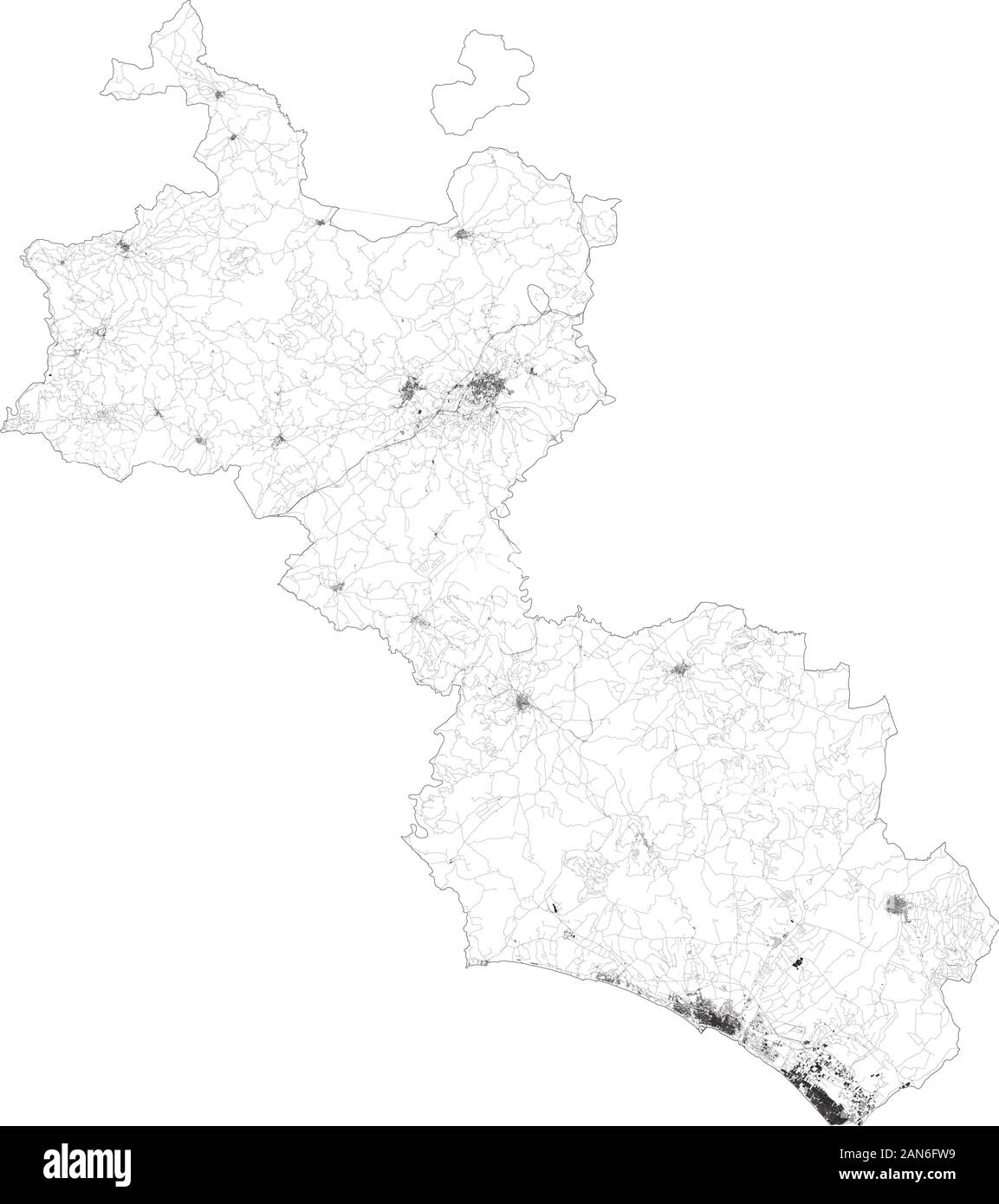 Sat-Karte der Provinz Caltanissetta Städte und Straßen, Gebäude und Straßen der Umgebung. Region Sizilien, Italien. Sicilia. Stock Vektor