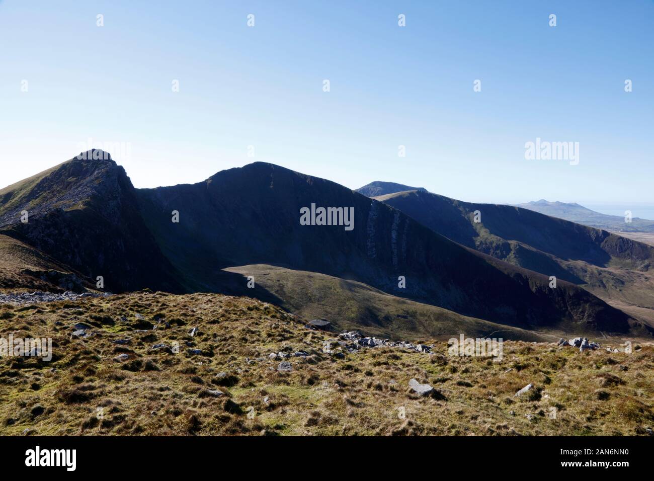 Nantlle Ridge aus Y Garn, Snowdonia, Wales, Großbritannien Stockfoto