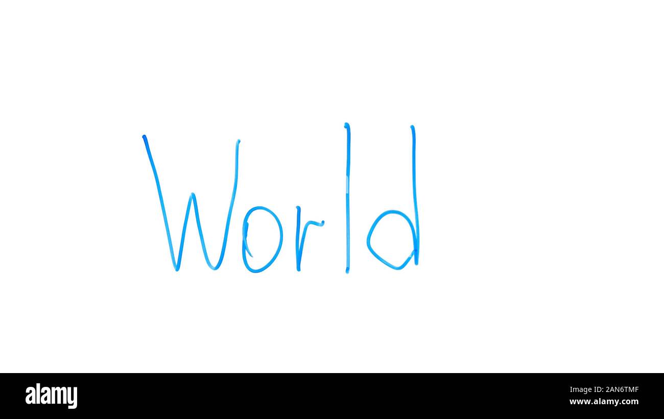 Welt Wort auf Glas, Globalisierung, Fragen der Menschheit geschrieben, Business Stockfoto