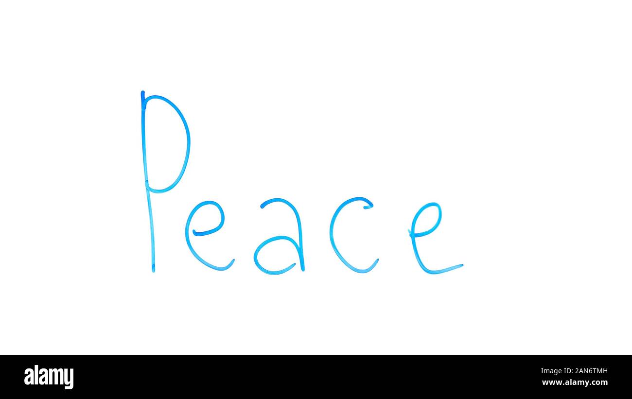 Frieden Wort auf Glas geschrieben, Ende der Kriege, der Armut und der Menschheit Probleme Stockfoto