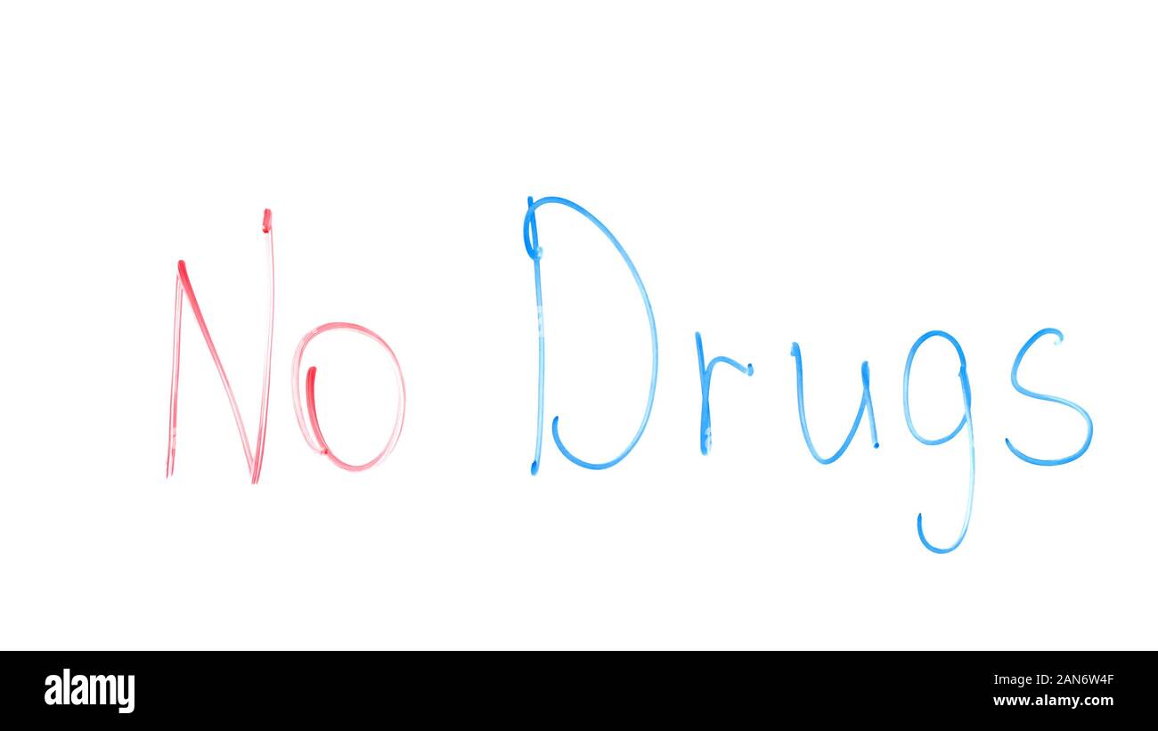 Keine Drogen, die die Phrase auf Glas, Agitation für gesunden Lebensstil Rehabilitation geschrieben Stockfoto