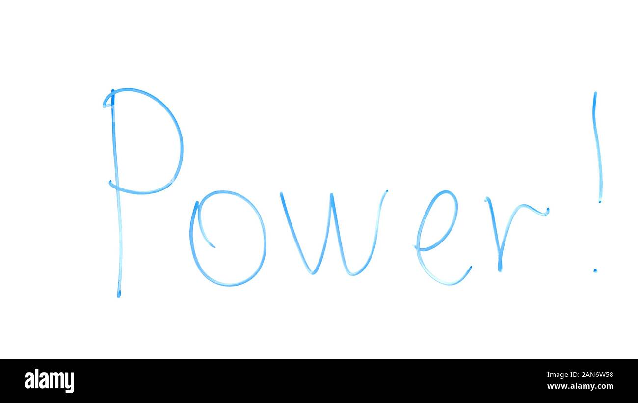 Power Ausrufezeichen auf Glas geschrieben, Wunsch, Welt zu regieren, Energieerzeugung Stockfoto