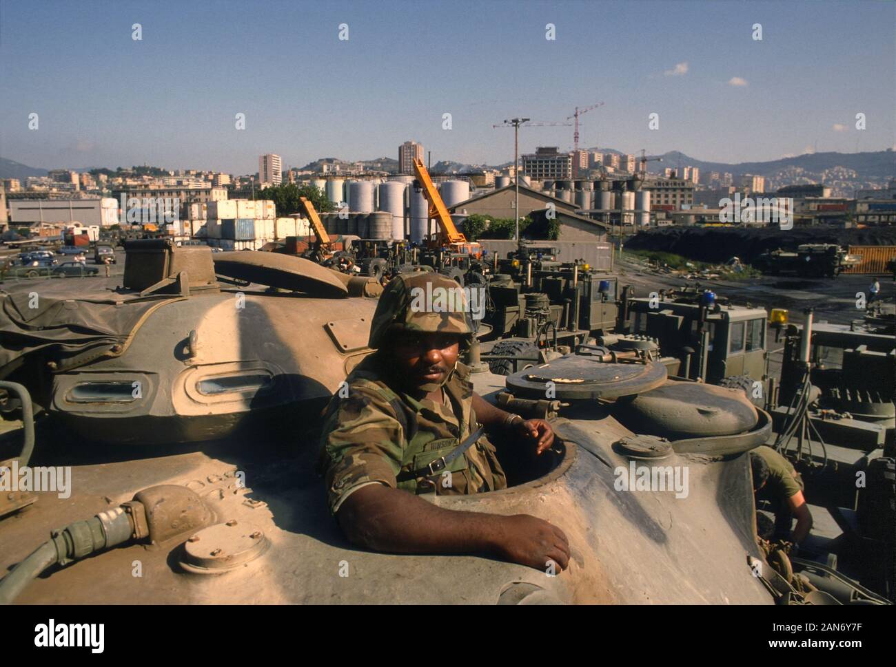 Genua (Italien), September 1986, Landung der 30.Division der US National Guard in der NATO Übungen in Europa zu beteiligen Stockfoto