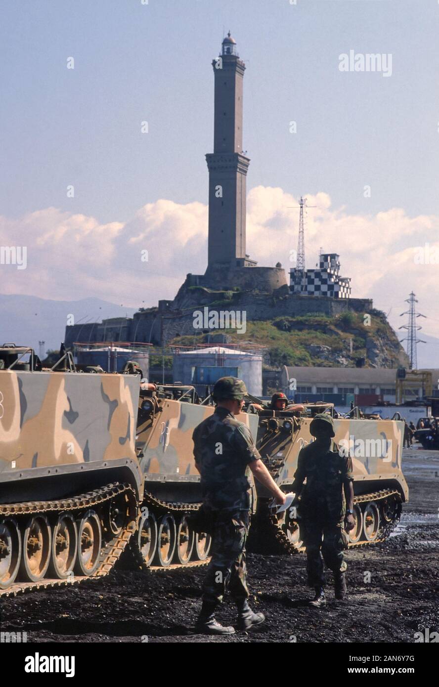 Genua (Italien), September 1986, Landung der 30.Division der US National Guard in der NATO Übungen in Europa zu beteiligen Stockfoto