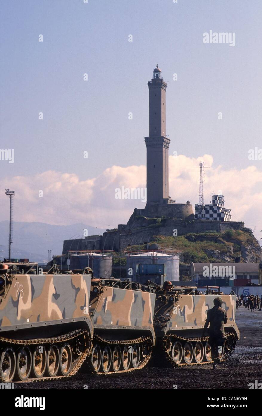 Genua (Italien), September 1986, Landung der 30.Division der US National Guard in der NATO Übungen in Europa zu beteiligen Stockfoto