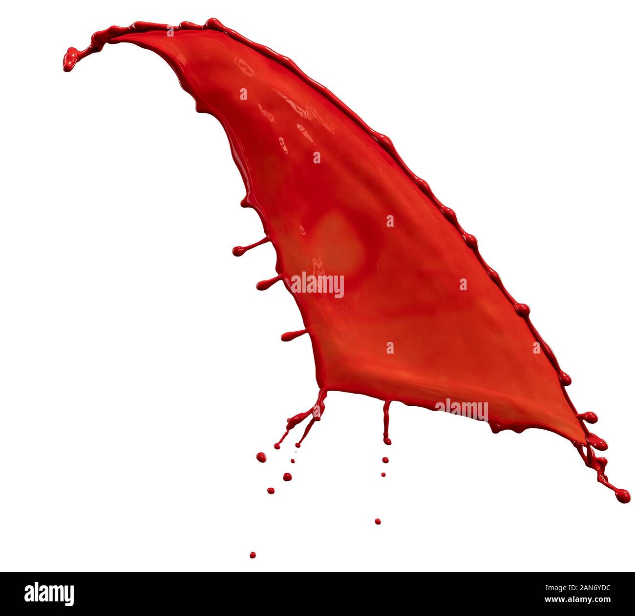 Grandioses rotes Farbenspritzen isoliert auf weißem Hintergrund Stockfoto