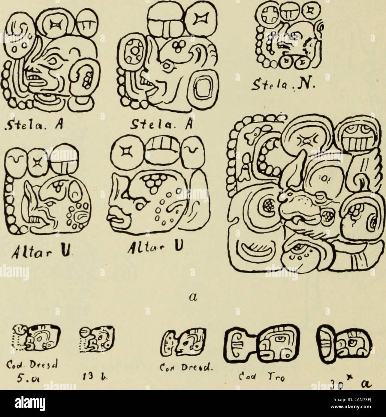 Mexikanischen und Zentralamerikanischen Antiquitäten, Kalender, und Geschichte;. Abbildung 53. Neben dem Leiter des bat, die manchmal sehr charakteristisch reproduziert, mit seinen mem-branous Nase Blatt und haarigen Ohr, die doppelte Element ben-ik ist alsopresent in dieser Hieroglyphe, die vielleicht für Sie tritt auch mit Xahilas Cakchikel-Annalen, zitiert, Sec. 10. 240 BÜRO DER AMERIKANISCHEN ETHNOLOGIE [Stier. 28 Andere in der hieroglyphe des Sonnengottes - ist Ausdruck der thatwhich die Mayas von u Pop u Cam bezeichnet, und die Mexikaner byi-petl-i-icpal, seine Matte, seine (royal) Sitz, das heißt, für Dominion. L Stockfoto