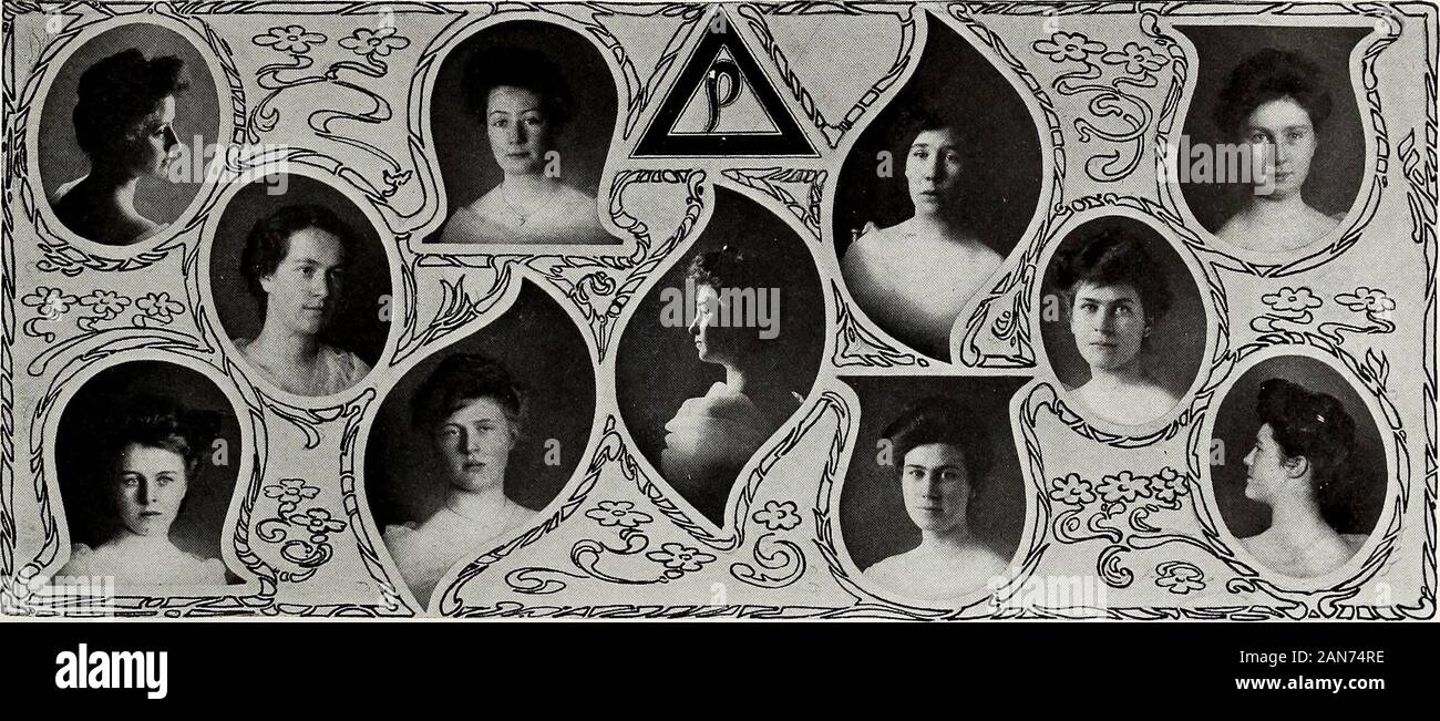 Artemisia [Jahrbuch], 1904. L c - 1^^ Delta Rho Kate Offiziere r IJ T.^U Teanette E. Cameron, Omega Iota Sigma Laura A. Arnot, Omega Lambda Lambda jEANtiit Ivan E. Sessions, Kappa Omega Phi seniors Mabel H.B. akes. ee Jeanette E. Cameron Laura A. Arnot JUNIORAlice Maxwell SOPHOMORES^C R&gt; Tc T Wffks Francis Pike Ethel Louise Marzen Alma L. Goble Sadie J. Wochen AiLENE Gulling Maud A. Hobart spezielle Cleve Hecht Laura Shier ansässigen Mitglieder B "d" Anna S" "d", eine "d M. nde N "h Mate, Richa * o "Ddle Bovd E, "Abe. h S. Nbb. Frau D. W. Hayes Frau J. B. OSullivan Aimee Sherman Maud Patterson EHRENAMTLICHE MEMBERSM Stockfoto