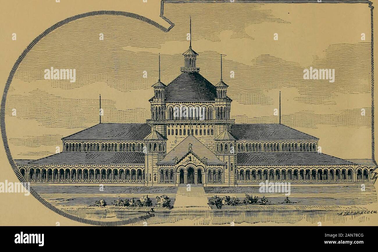 Kunst der Erinnerung World Columbian Exposition und Blick auf Chicago. Verwaltung BUlliDlNG. Dieses Gebäude ist das Juwel von all den architektonischen Juwelen der Exposition. ^ Material zur letzten gebaut, aber zwei Jahre, es kostet $ 650.000. Obwohl es deckt ein Raum aber 250 feetsquare, aber es ist eine der edelsten Errungenschaften der modernen Architektur. Es besetzen themost dominierende Stellung auf dem Messegelaende. Das Gebäude besteht aus vier Pavillons, 84 Meter im Quadrat, eine an jeder der vier Ecken des Platzes von den Plan, und durch eine greatcentral Dome verbunden, 120 Meter im Durchmesser und 260 Stockfoto