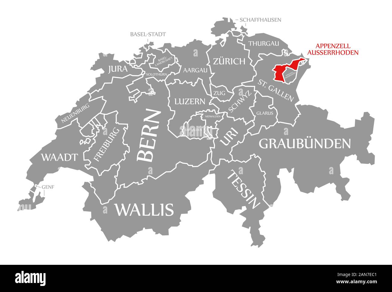 Appenzell Ausserrhoden rot markiert in Karte der Schweiz Stockfoto