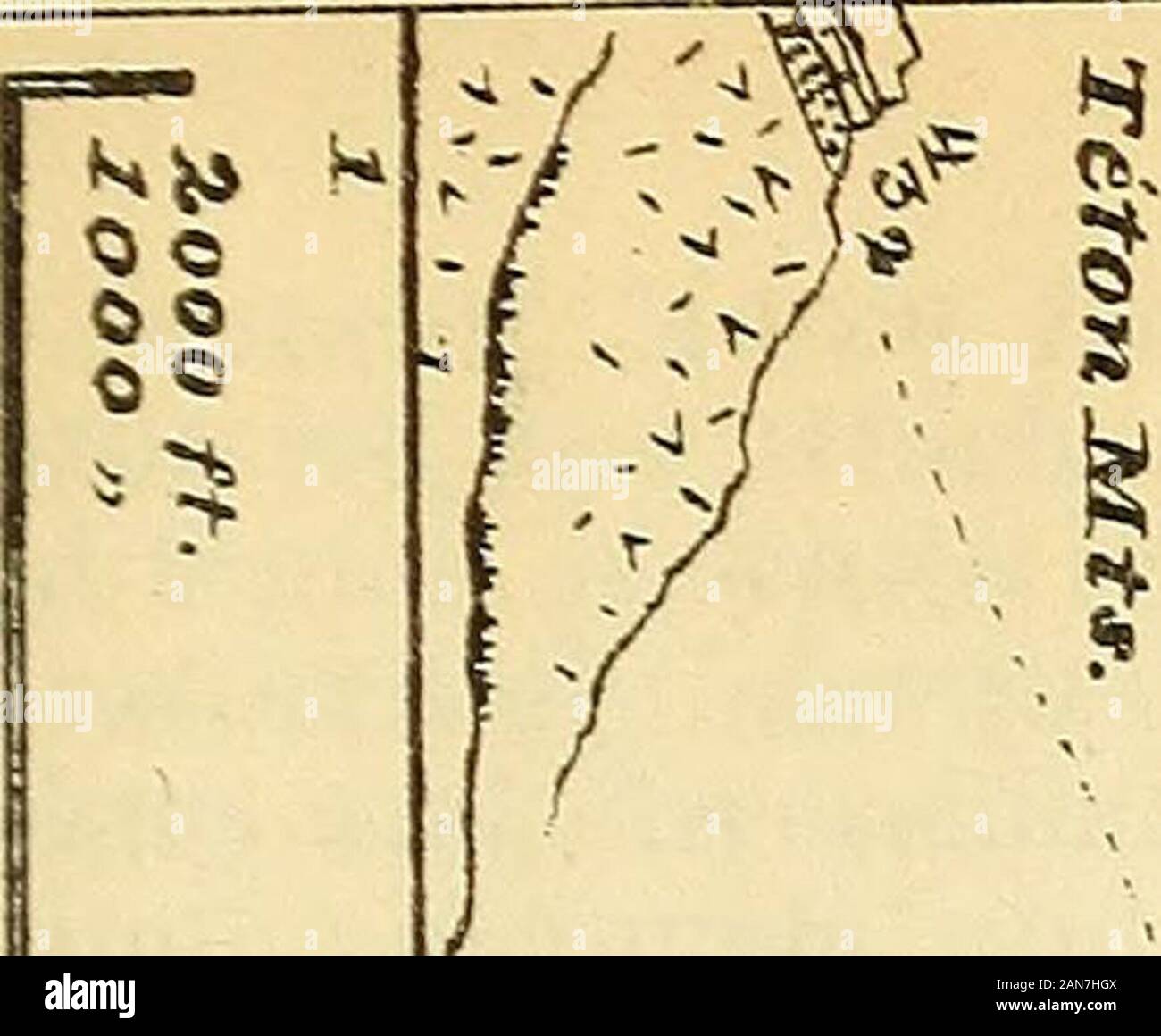 Elfter Jahresbericht der Vereinigten Staaten geologische und geografische Übersicht der Gebiete: umfassende Idaho und Wyoming: Ein Bericht über die Fortschritte der Untersuchung für das Jahr 1877. Die fast Nordwesttendenz der Achse des foldcarries es heraus in der Region von Jacksons Becken im Süden von Thatpoint, wo alle diese Schichten stark Kahle wurden und überdachte bydepositions der späten Tertiär Alter. Abschnitte der Veranschaulichung der vorstehenden Bemerkungen über die Geologie dieser Region sind in der beigefügten Abbildungen gegeben. Den BERG LEIDY Hochland. Xorth der Gros Ventre Berg Stockfoto