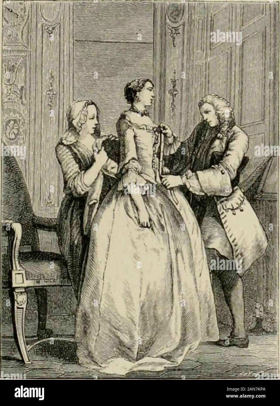 Jahrhundert; seine Institutionen, Sitten und Trachten Frankreich, 1700-1789. a la Henri IV. für Männer nicht Fahrpreis anybetter, obwohl die Führer der Mode, der auf Antrag des ComtedArtois und Marie-Antoinette, versuchten, sie einzuführen, wie aCourt-Kleid, an der privaten Unterhaltungen, die von den Fürsten Ofblood. Der Comte de Segur, die an ihnen nahm, sagt: Thiscostume war gut genug für junge Männer, aber es nicht an allen suitmiddle - gealterte Männer, vor allem wenn sie kurz waren und geneigt zu corpu-Lence. Die Seide Mäntel, die Federn, Bändern, und brillante Farben, machte Sie ridic suchen Stockfoto