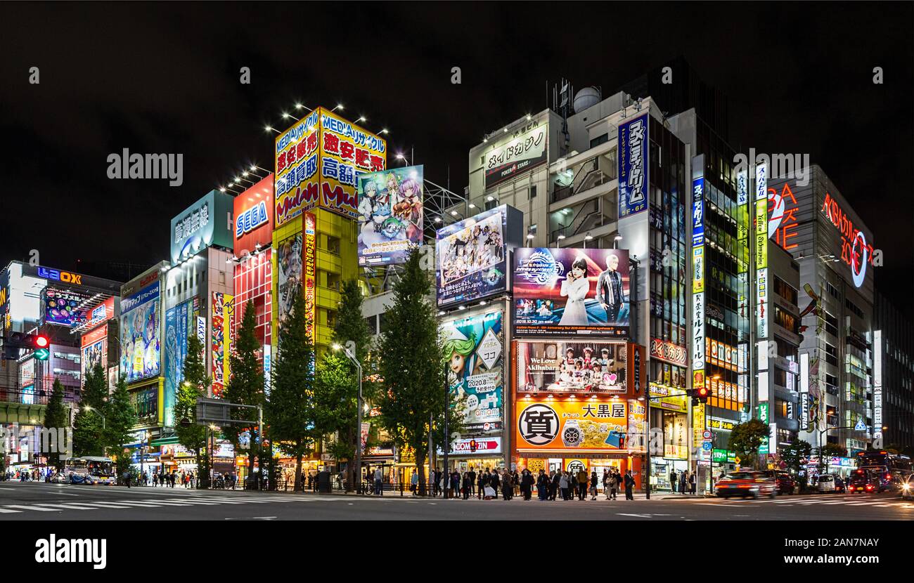Lebendige Illuminationen im Stadtteil Akihabara in Tokio Stockfoto