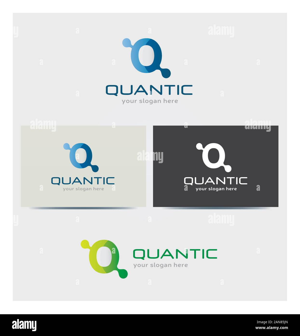 Buchstabe Q Symbol, Logo für Corporate Business, Karte Mock up in mehreren Farben Stock Vektor