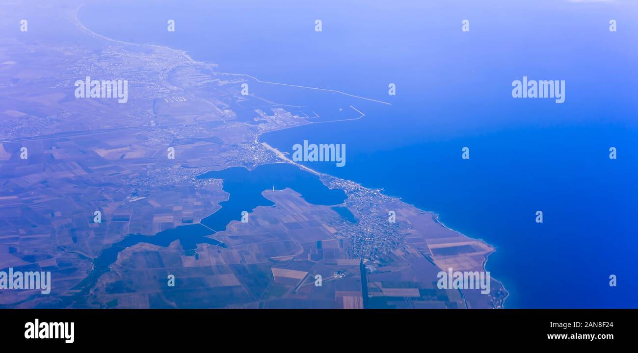 Rumänien Schwarzes Meer Resorts von Eforie Nord, Sud, 23. August und turda Blick aus dem Flugzeug Stockfoto