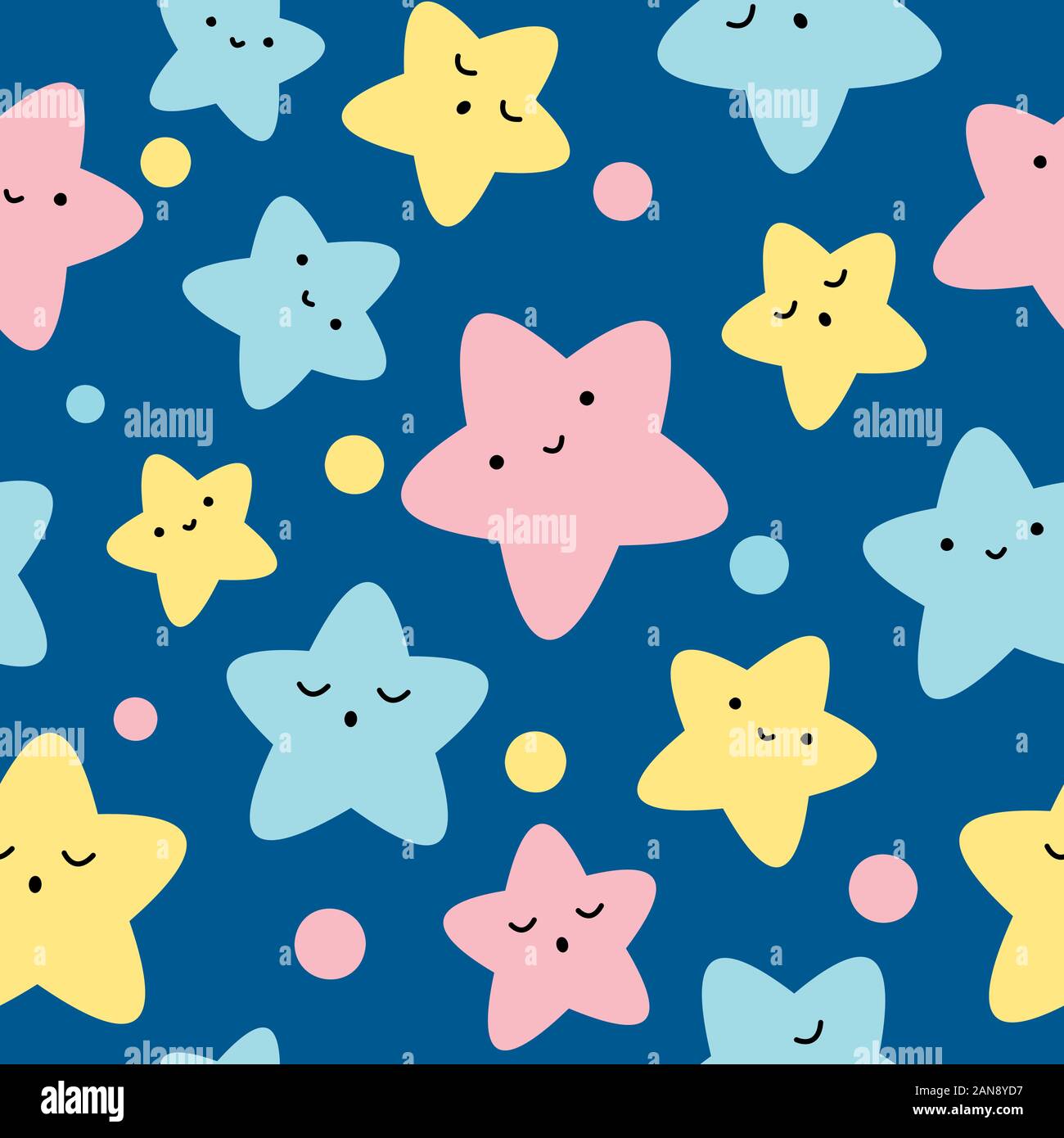 Multicolor kawaii Sterne, niedliche nahtlose Muster für Babys, kids Drucken. Vector Illustration auf klassischen blauen Hintergrund. Stock Vektor