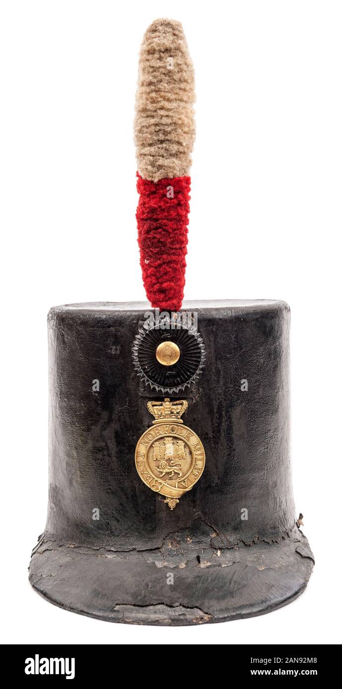 Officer's 1800 (Backrohr) Shako des Ostens Norfolk Miliz Stockfoto