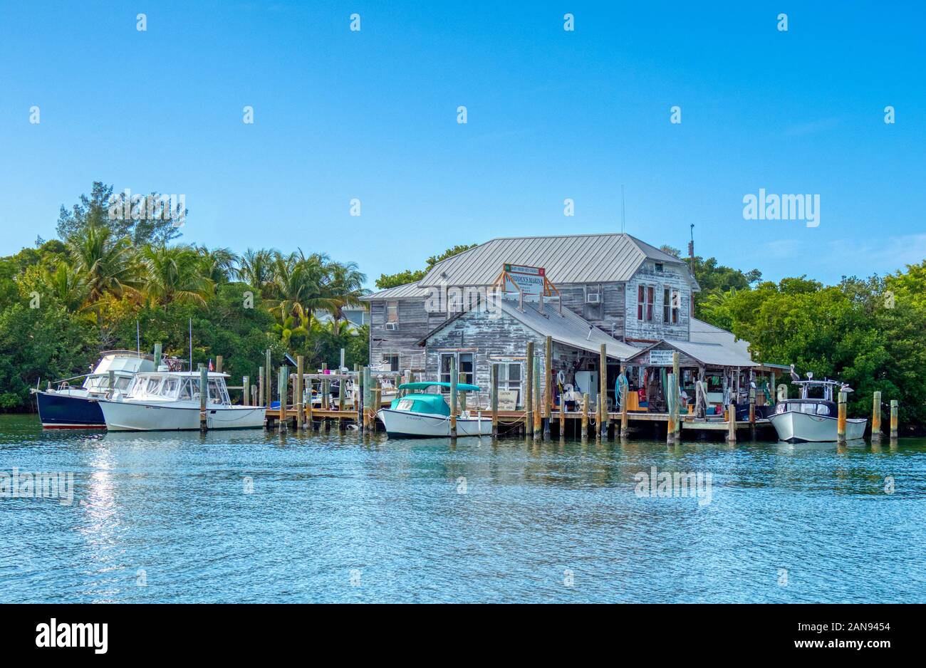 Whidden Marina auf der US-amerikanischen Nationalen Register der Historischen Plätze im historischen Boca Grande am Gasparilla Island, Florida Stockfoto