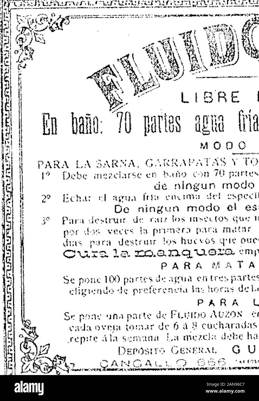 Boletín Oficial de la República Argentina 1903 1 ra sección. *? ** LIBRE DE VENENO ^ ich Agua Fría - eine maao: 50 parías. Stockfoto