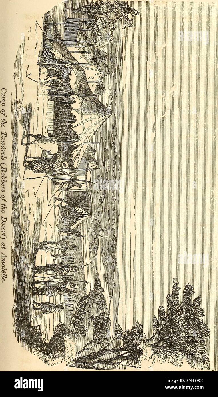 Reisen und Entdeckungen in Nord- und AfricaFrom das Journal von einer Expedition unter der Schirmherrschaft der Regierung H.B.M.'s durchgeführt, in den Jahren 1849-1855. nt Charakter meiner Situation, genossen die interessante Landschaft der Landschaft, die washighly charakteristisch für das Labyrinth der Backwaters und creekswhich sind verbunden mit diesem großen Fluss der westlichen CentralAfrica. Am Fuße des Downs war das Lager unserer friendsthe Tawarek, mit seinen Großen und Kleinen ledernen Zelte, Sie öffnen einigen und die Darstellung des inneren Dieser simplemovable Wohnungen; darüber hinaus, die swampy Cree Stockfoto