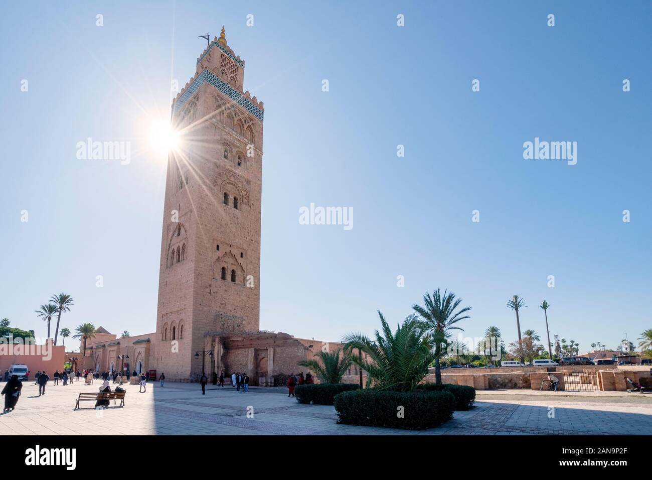 Koutoubia Moschee aus dem 12. Jahrhundert in der Altstadt von Marrakesch, Marokko Stockfoto