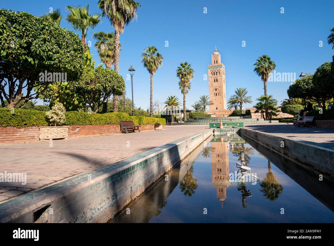 Koutoubia Moschee aus dem 12. Jahrhundert in der Altstadt von Marrakesch, Marokko Stockfoto
