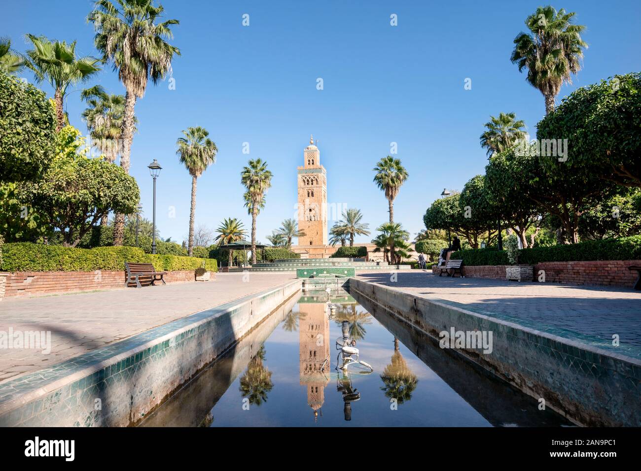 Koutoubia Moschee aus dem 12. Jahrhundert in der Altstadt von Marrakesch, Marokko Stockfoto