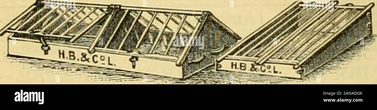 Die Gärtner' Chronik: Eine wöchentliche Illustrierte Zeitschrift über Gartenbau und verwandte Themen. Dieses Gewächshaus errichtet und beheizt, inany Teil ol Land, besten Materialien nur, workmanshipguaranteed, 25 ft. bis 12 ft., £ 50 und 30 ft. bis 15 ft., 70 £. Mauerwerk vorbehalten. Für Einzelheiten, siehe unseren Katalog, post-frei. Superior tragbaren Rahmen, dem großen Bestand zum sofortigen Einsatz bereit, gut gemacht, lackiert vier Mäntel, glasiert mit 21-g-Glas, Franko: - 1 - Lieht Rahmen, 4 x 6, 36 s. 6 Rf.; 2-Light Frame, 6x8, 58 s . ; 3-Light Frame, 12 x 6, 85". 6 Rf. Span-Dach Frames, 12 x 4, 4 £ 7 s. Sd. j 9 x 5, 3 £ 15 s.; Stockfoto
