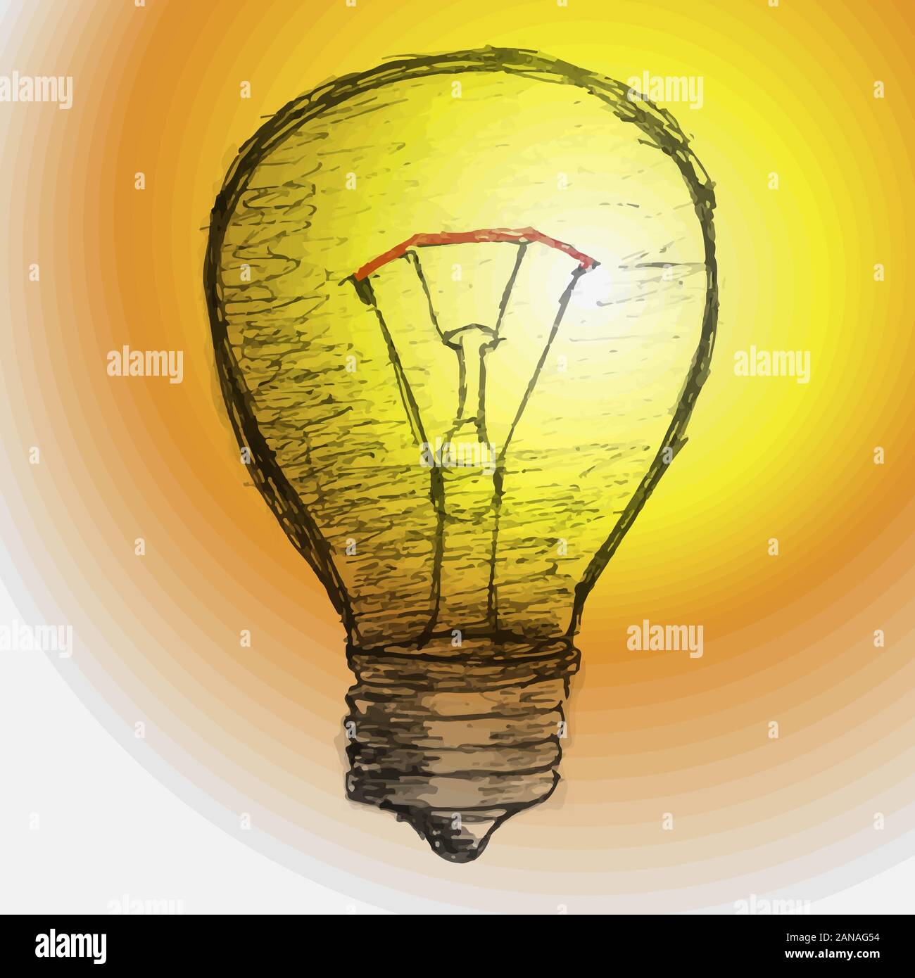 Eine Glühlampe mit der Hand auf einem weißen Hintergrund dargestellt. Stock Vektor