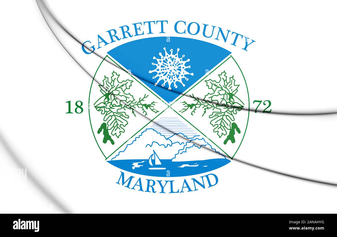 3D-Flagge von Garrett County (Maryland), USA. 3D-Darstellung. Stockfoto