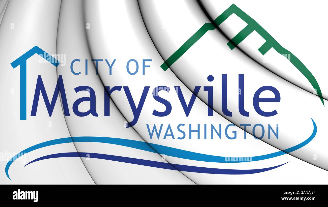 3D-Emblem von Marysville (Washington State), USA. 3D-Darstellung. Stockfoto