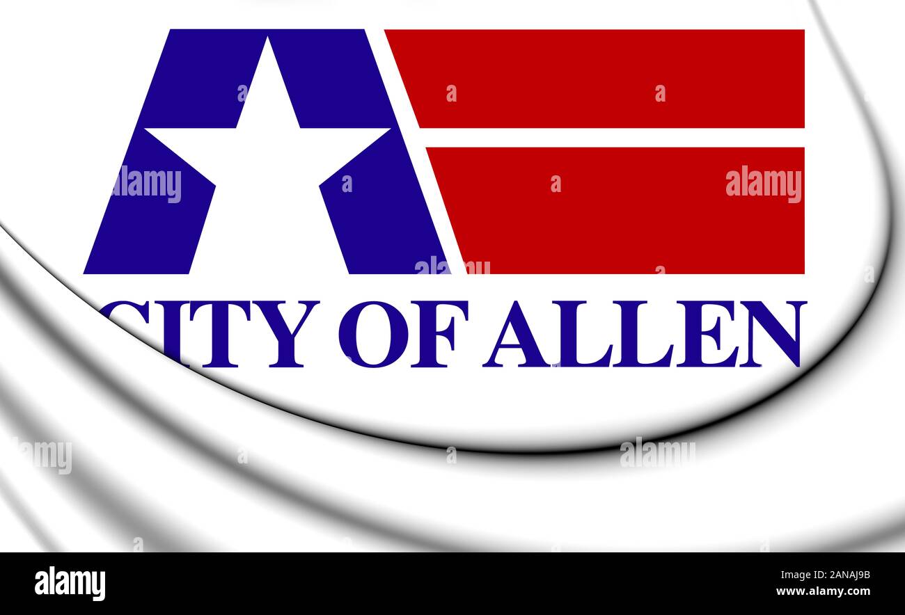 3D-Flagge von Allen (Texas), USA. 3D-Darstellung. Stockfoto