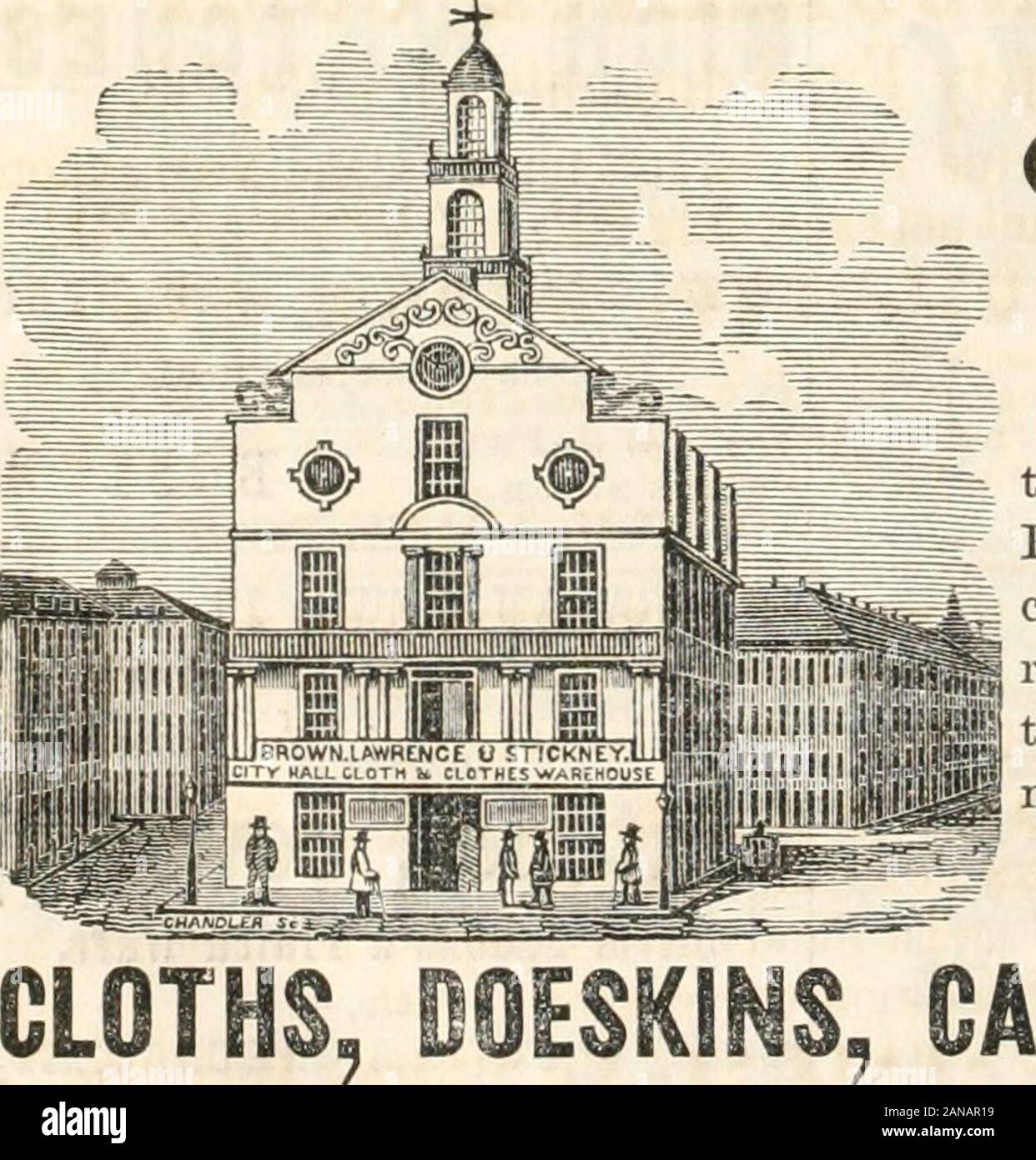 Die Boston Verzeichnis.. . Bekleidung Lager. Jeder Beschreibung. Nr. 1 & 2 HIGHBORN BLOCK, ECKE ANN UND BARRETT STRASSEN, JOHANNES GOVEJ. D. LELAND J UNSERE ESTABLISHilENT, ohne dummes Zeug oder Falschheit, ISPARTICULAR Aufmerksamkeit gewidmet, um benutzerdefinierte arbeiten. Hersteller VON ÖL BEKLEIDUNG, m IyaiET iE!) BSi (BMrjgi) H. Braun, Lawrence & STICKNEY,. i Nr. 6, 7, 9, U, und 12 Old State House, Fronting State St., Boston. Fremde und Bürger sind in der Regel invitedto Anruf und untersuchen den größten Bestand OFFASHIONABLY BEKLEIDUNG die in der Stadt gefunden werden, aus jedem va-riety von Kleidungsstücken, hergestellt Stockfoto