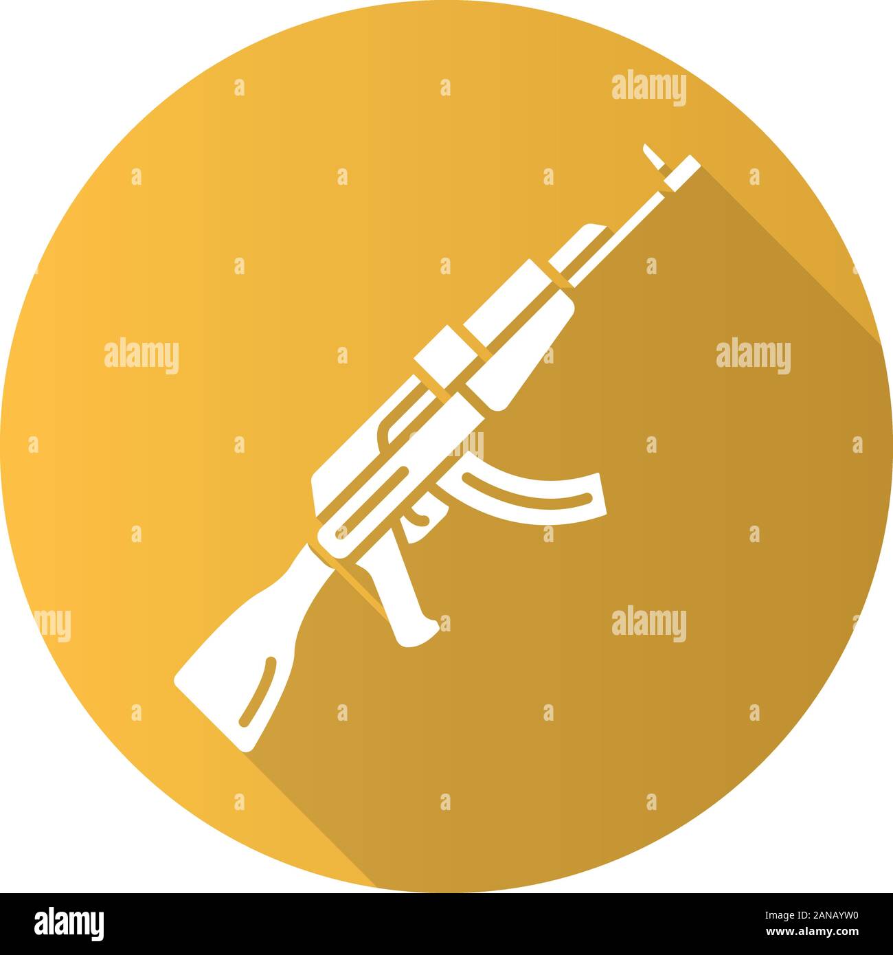 AKM Waffe flache Bauweise lange Schatten glyph Icon. Virtuelle Videospiel Waffe, Pistole. Shooter Spiel Gewehr. Cybersport, esport Sniper militärische Inventar, equi Stock Vektor