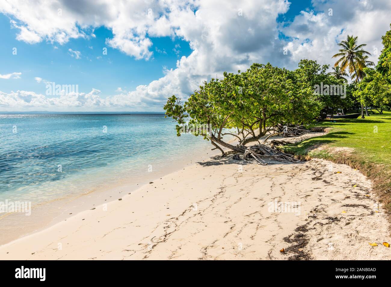 Idyllische Landschaft von Cayo Levantado, Dominikanische Republik. Stockfoto