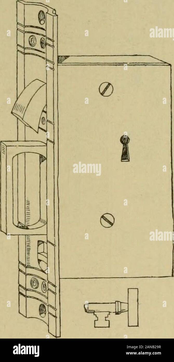 Die Hardware des Builder; ein Handbuch für Architekten, Bauherren und House furnishers. Abb. 347. Schiebetüren - Türschlösser J.B., Shannon & Söhne. Abb. 348. in einer Vielzahl von Größen, von 1 bis 3 und eine Hälfte inchesdeep und in allen Klassen, von der einfachen Schraube durch den Key gearbeitet, ohne Hebel jeglicher Art, ohne wirklichen Schutz againstintrusion, zu den Schlössern, die durch Yale Zylinder betrieben werden, nachdem sie alle die neuesten Verbesserungen der Yale System, andbeing praktisch nicht auswählbar. Zahlen und .540 3.30 illustratetwo gute Typen aus der großen Vielfalt der Schlösser für Station - Roben und kleinen Schrank Türen eingesetzt. Stockfoto