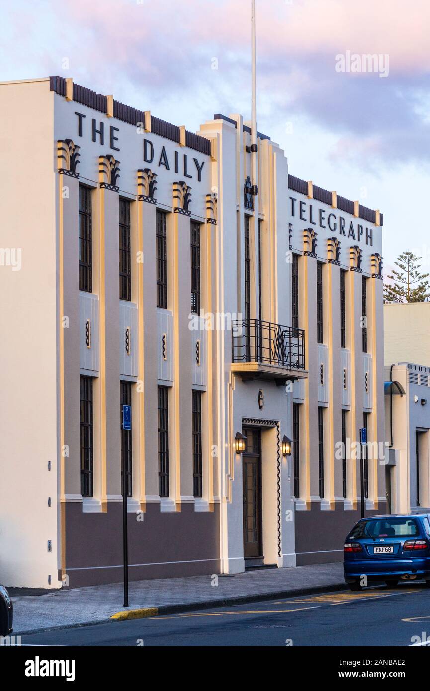 Art déco-Daily Telegraph Gebäude, von E.A. Williams, 1932, Napier, Hawke's Bay, North Island, Neuseeland Stockfoto