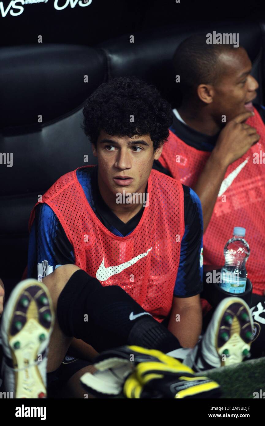 Mailand, Italien, 21. August 2010, 'G.' Meazza San Siro Stadium, der Supercoppa Italiana 2010/2011, FC Inter-AS Roma: Philippe Coutinho vor dem Spiel. Stockfoto